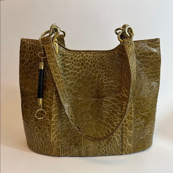 Vintage Biller Green Crocodile-Embossed Shoulder Bag with Gold Hardware - Picture 6 of 12